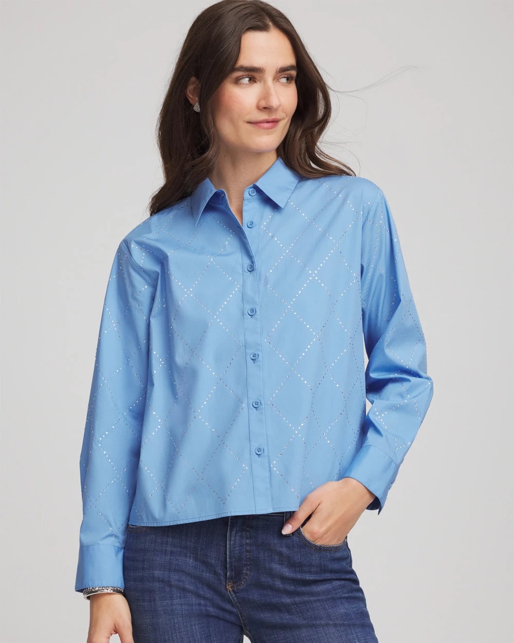 Embellished Stretch Cotton Collared Shirt - Chico's