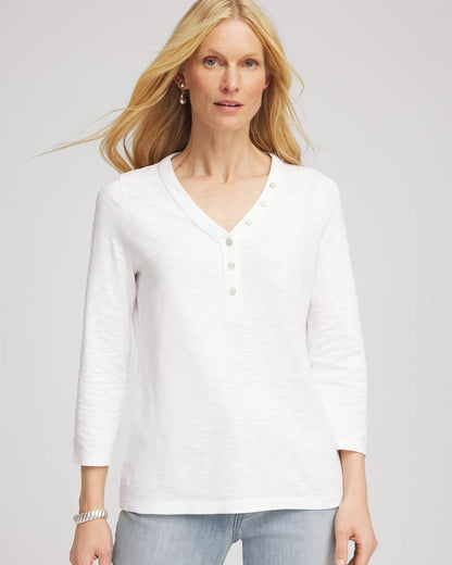 Slub Splitneck Button Tee - Chico's