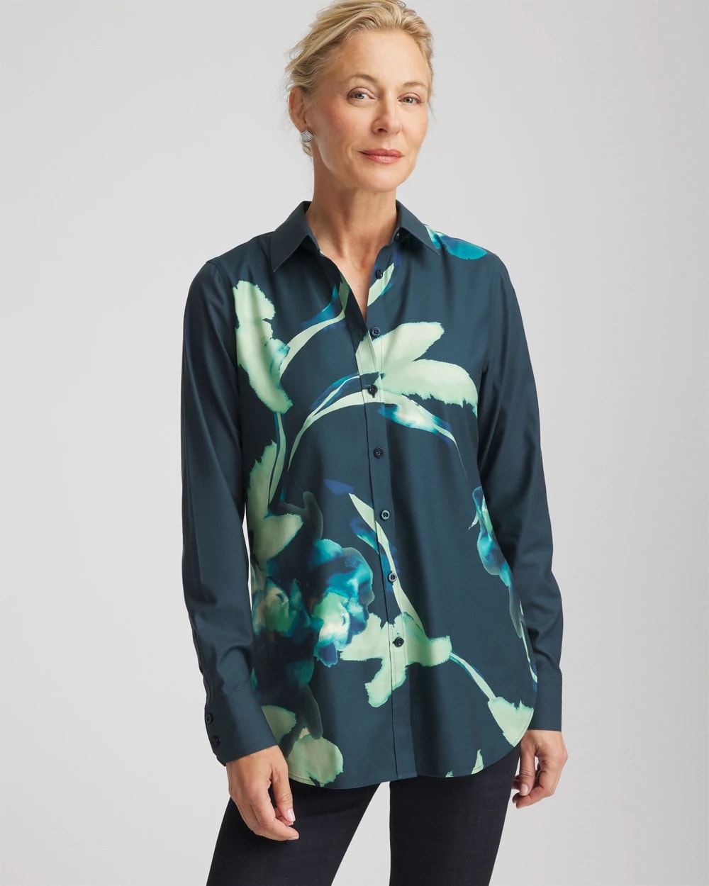 No Iron™ Glacial Flora Sateen Shirt - Chico's