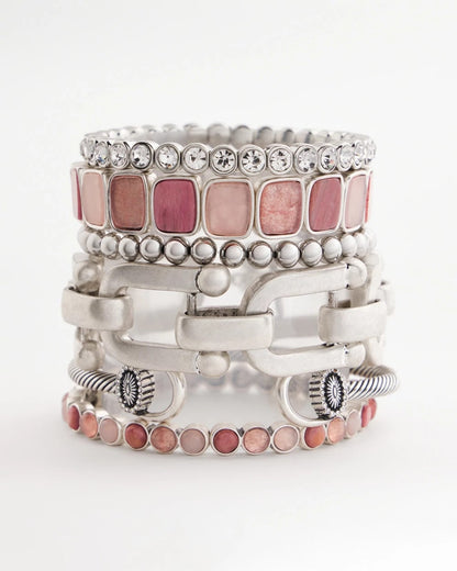 Quartz & Rhodonite Stone Silvertone Round Stretch - Chico's