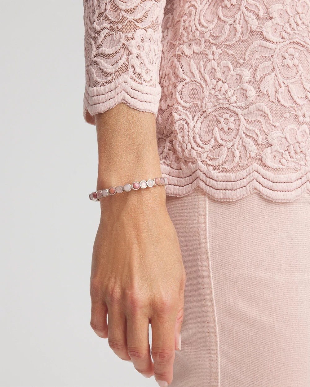 Quartz & Rhodonite Stone Silvertone Round Stretch - Chico's