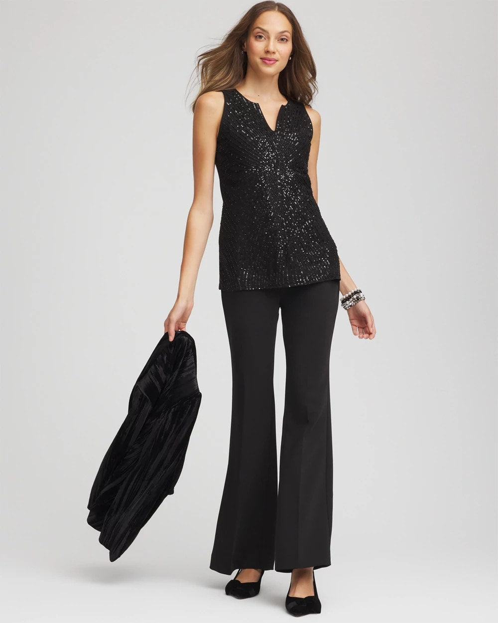 Sequin Beaded Notch Neck Tank - Chico's