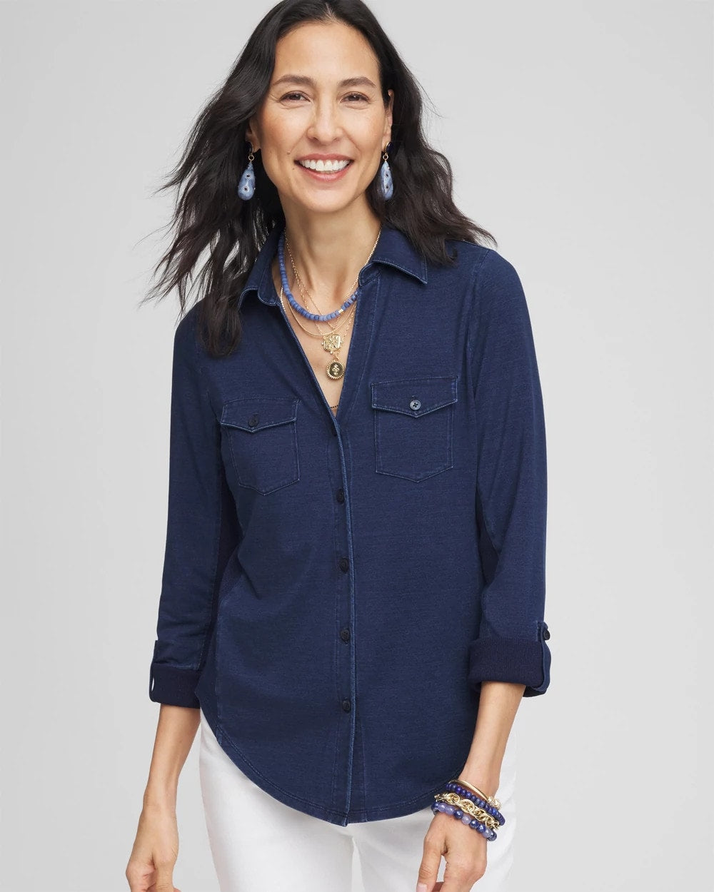 Collared Henley Denim Top - Chico's