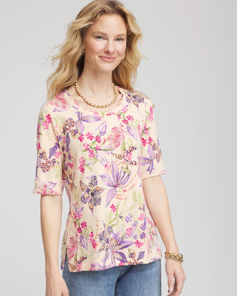 Tropical Floral Elbow-Sleeve Tee - Chico's