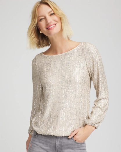 Drizzled Sequins Bubble-Hem Top - Chico's