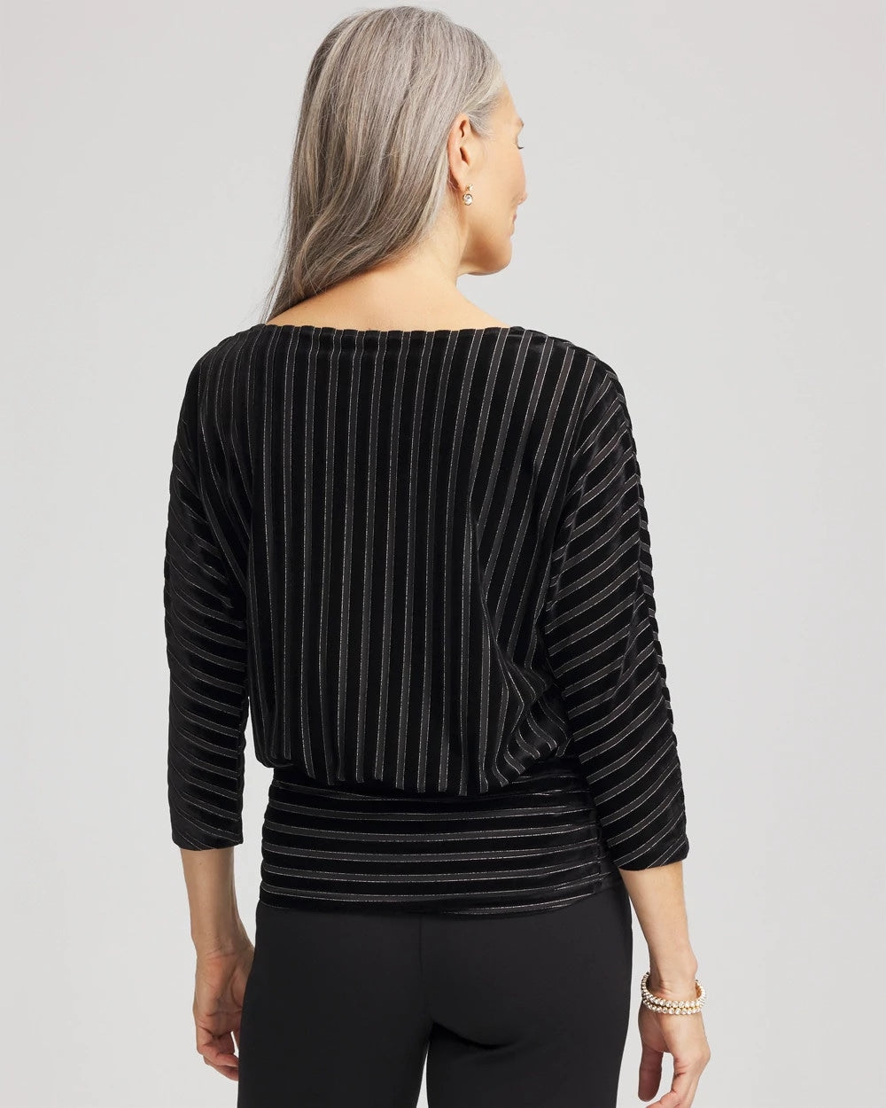 Velvet Burnout Stripe Banded-Bottom Top - Chico's
