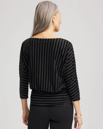 Velvet Burnout Stripe Banded-Bottom Top - Chico's