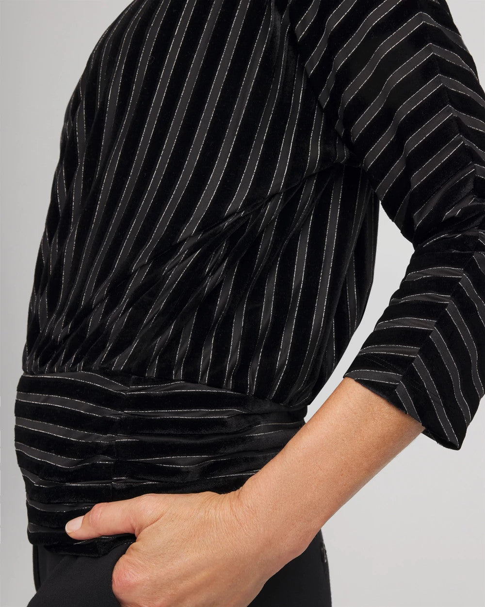 Velvet Burnout Stripe Banded-Bottom Top - Chico's