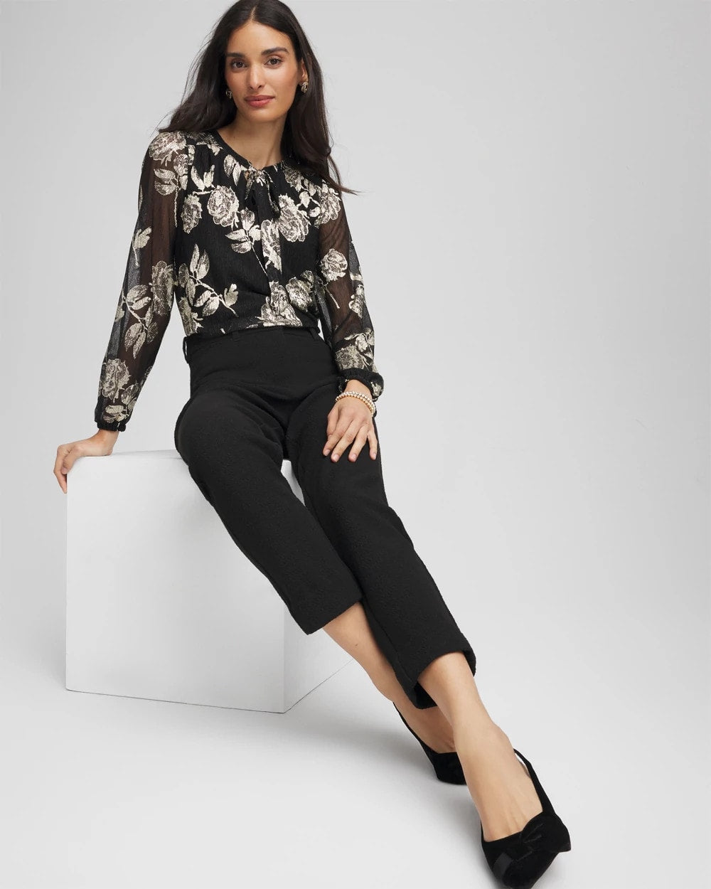 Floral Metallic Bodre Top - Chico's