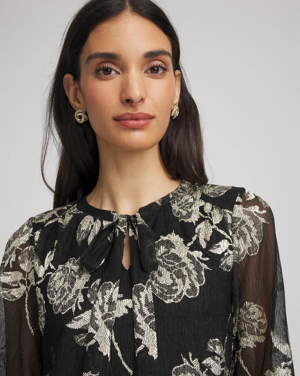 Floral Metallic Bodre Top - Chico's