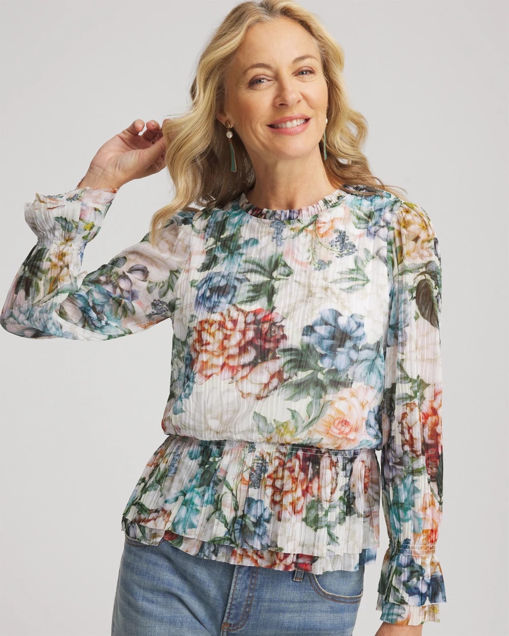 Rose Print Crinkle Top - Chico's