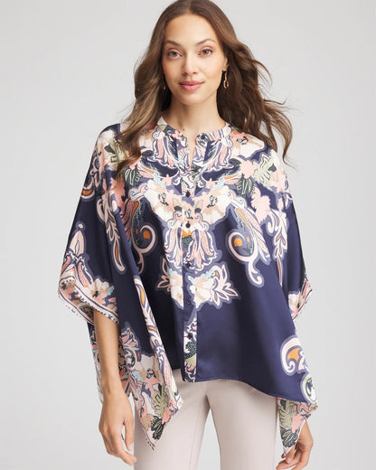 Collarless Floral-Paisley Poncho - Chico's