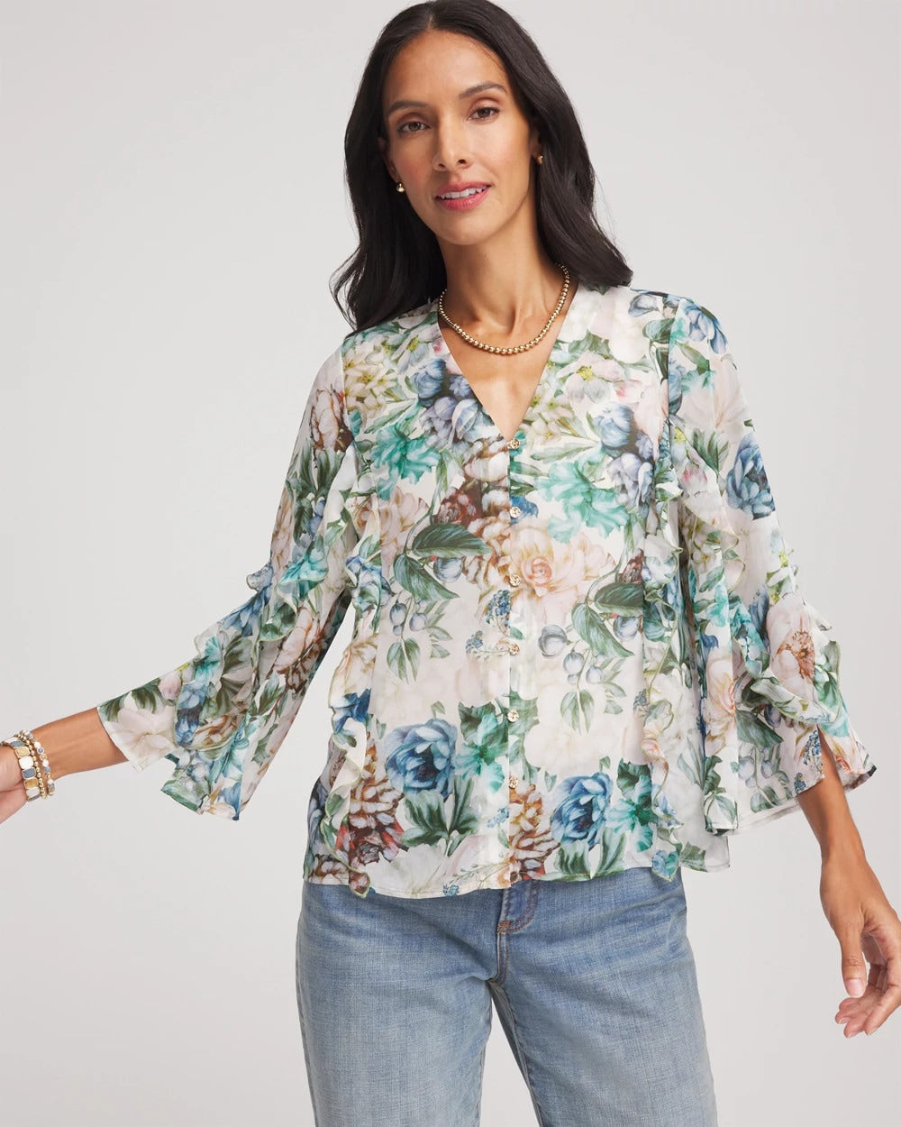 Georgette Ruffled V-Neck Blouse - Chico's