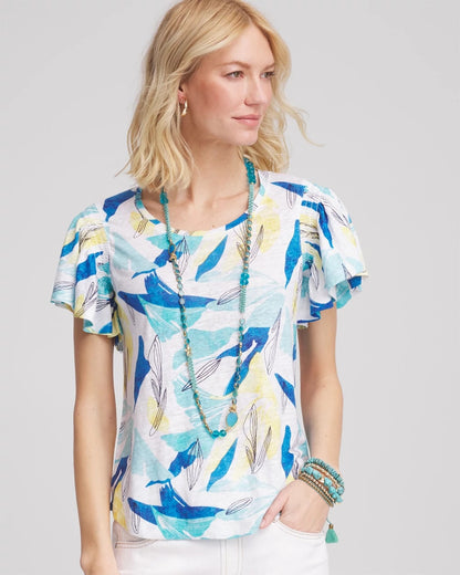 Linen Smocked Flutter-Sleeved Tee - Chico's