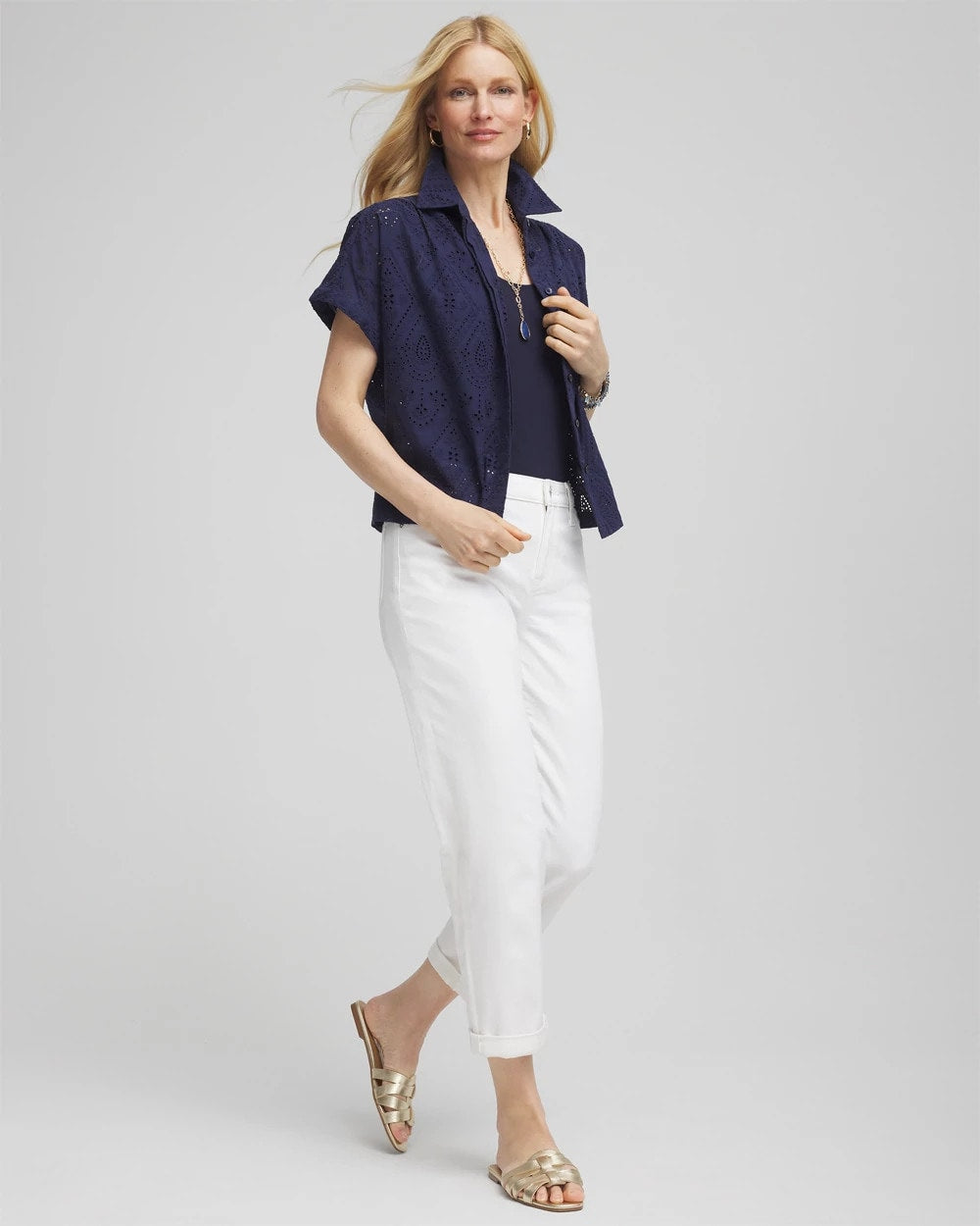 Embroidered Eyelet Button-down Top - Chico's