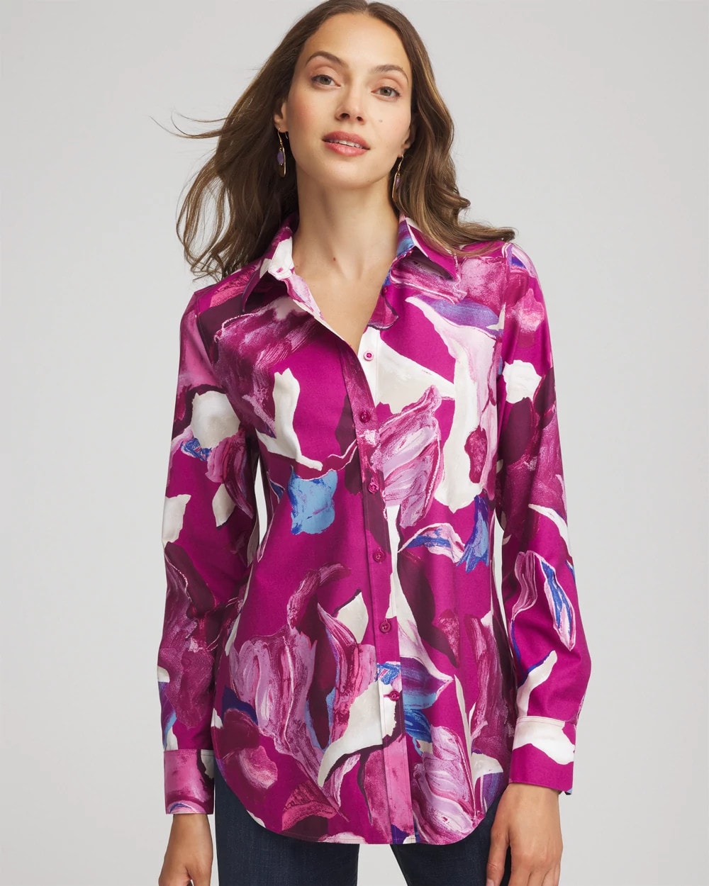 No Iron™ Floral-Paint-Print Shirt - Chico's