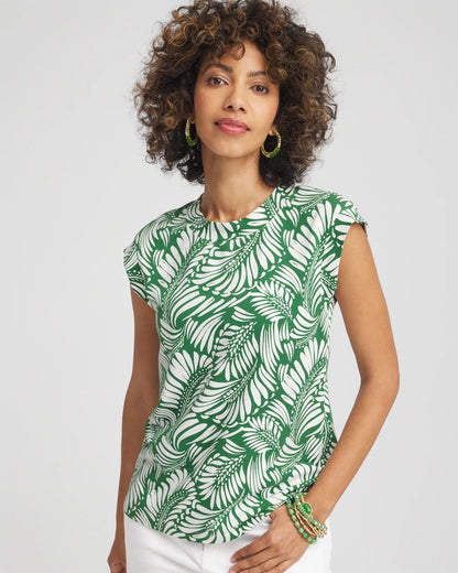 Palm-Frond-Print Cap-Sleeve Top - Chico's