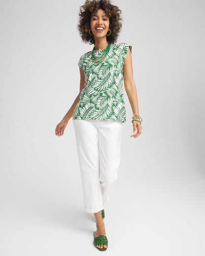 Palm-Frond-Print Cap-Sleeve Top - Chico's