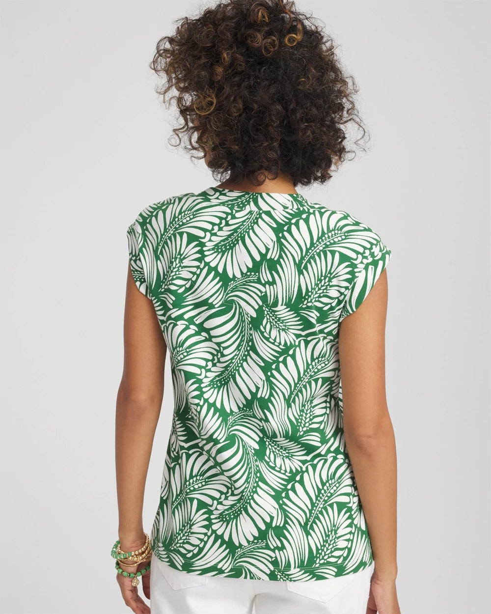 Palm-Frond-Print Cap-Sleeve Top - Chico's