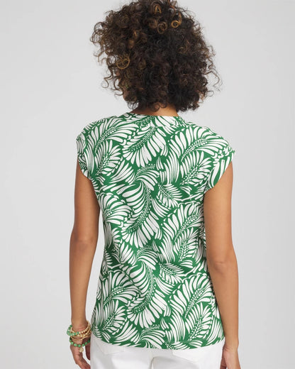 Palm-Frond-Print Cap-Sleeve Top - Chico's
