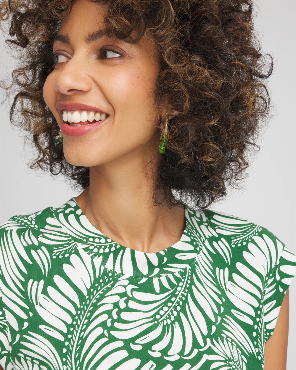 Palm-Frond-Print Cap-Sleeve Top - Chico's