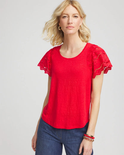 Linen Embroidered Lace Tee - Chico's
