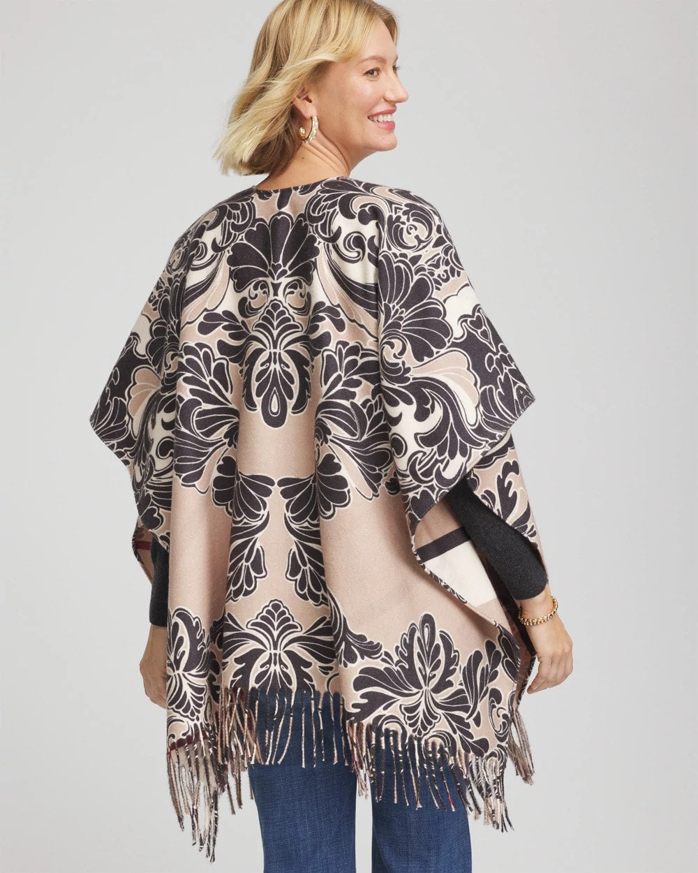 Reversible Printed Fringe Ruana - Chico's