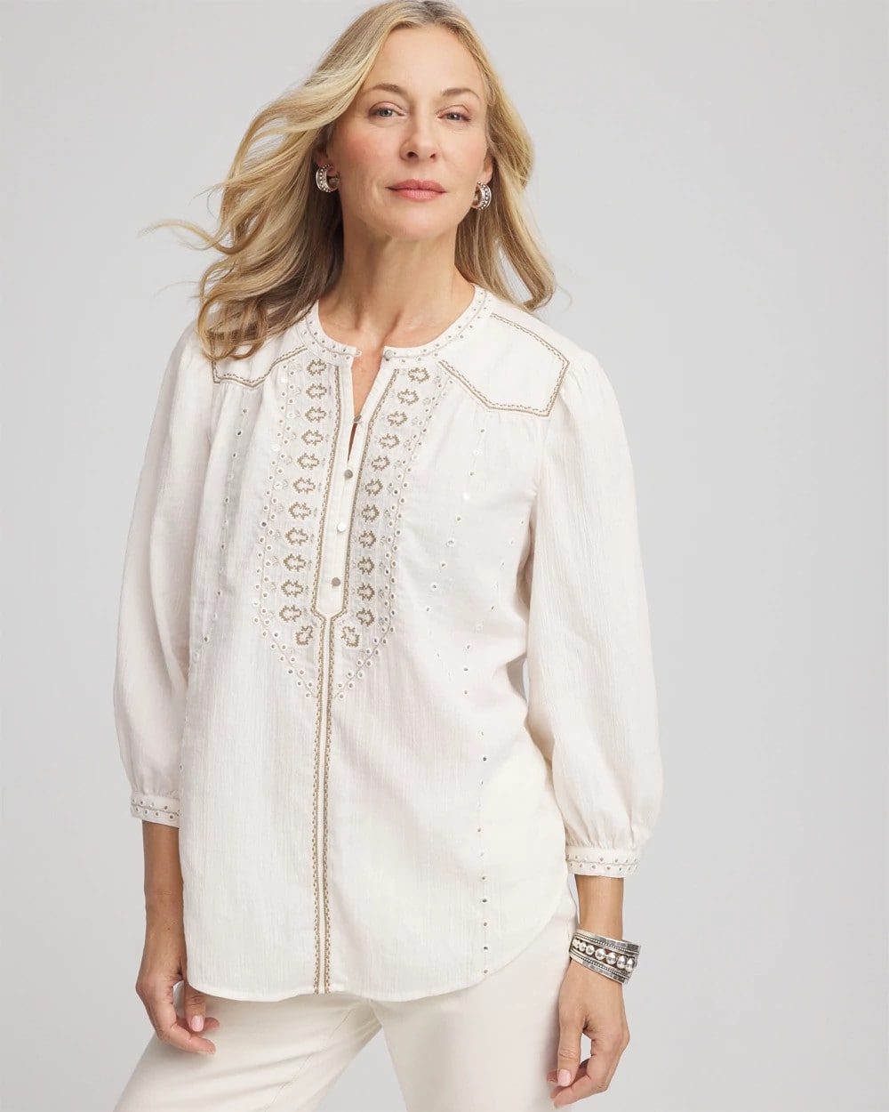 Embroidered Crinkle-Cotton Blouse - Chico's