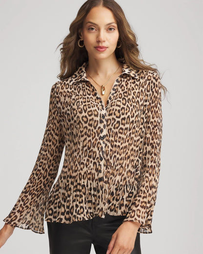 Animal-Print Pleated Georgette Blouse - Chico's