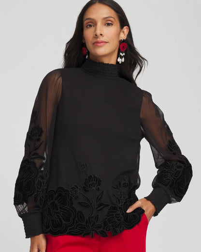 Sheer Mesh Velvet Appliqué Top - Chico's