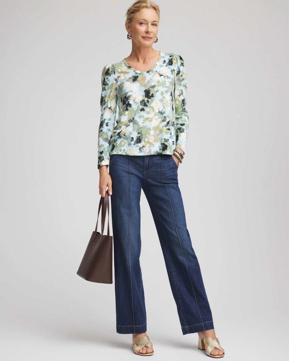 Printed Slub Puff-Sleeve Tee - Chico's