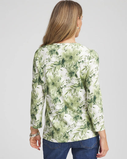 Printed Slub Splitneck Henley Tee - Chico's