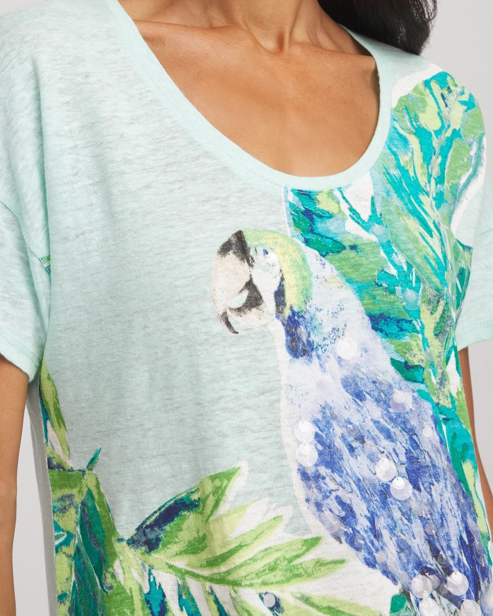 Linen Embellished Parrot Easy Tee - Chico's