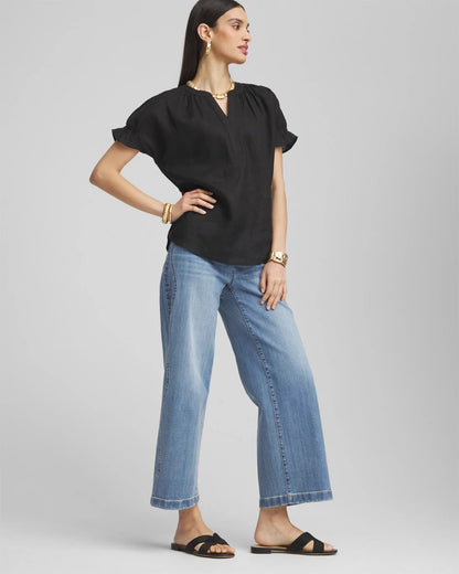 Linen Flutter-Sleeve Popover Top - Chico's