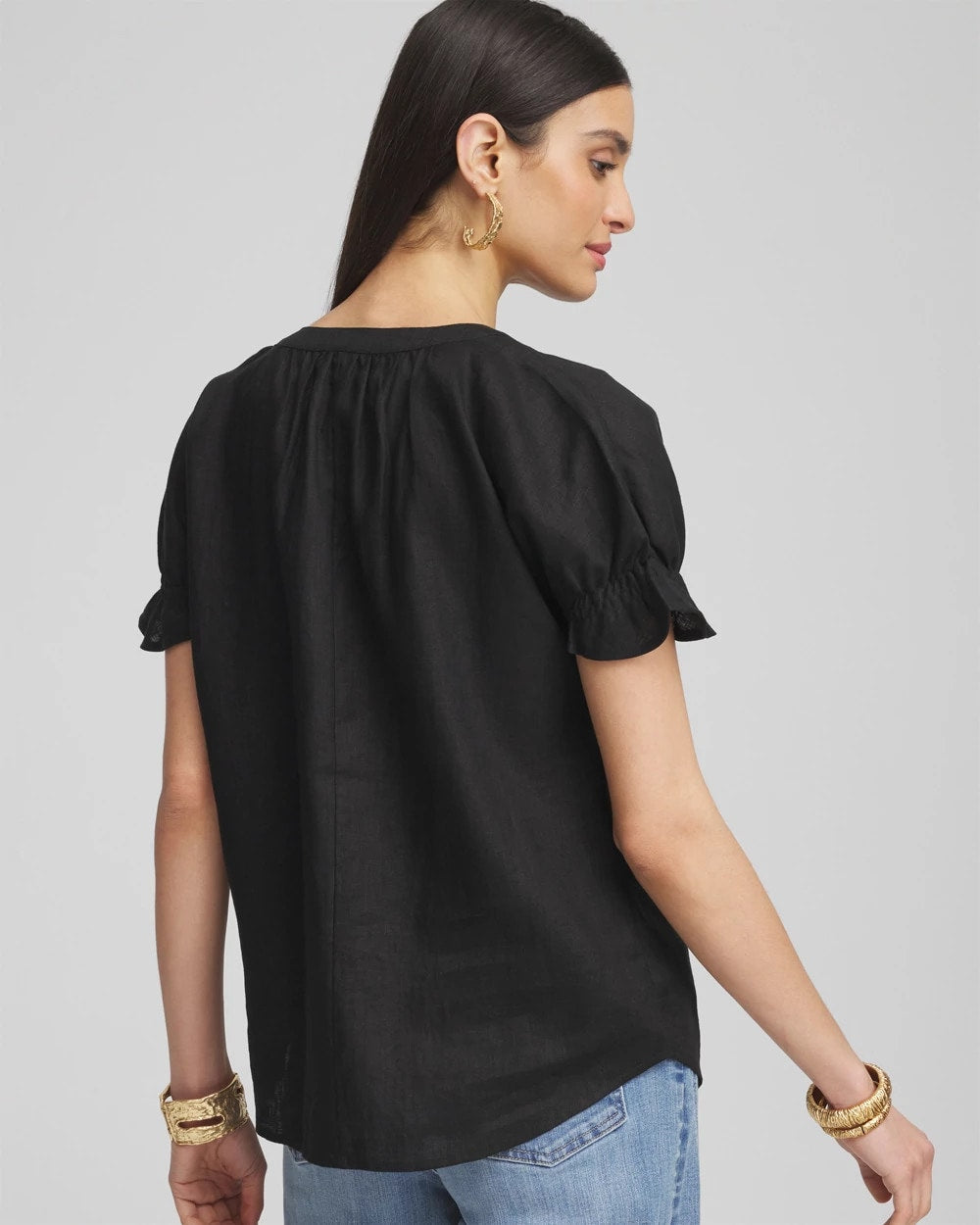 Linen Flutter-Sleeve Popover Top - Chico's