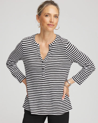 Striped Slub Splitneck Henley Tee - Chico's