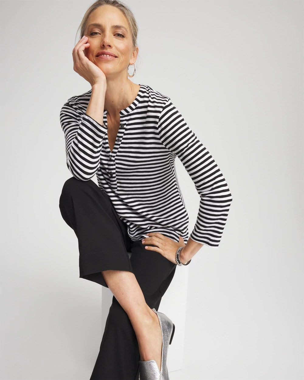 Striped Slub Splitneck Henley Tee - Chico's