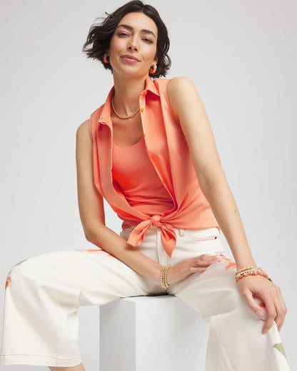No Iron™ Sleeveless Sateen-Stretch Shirt - Chico's