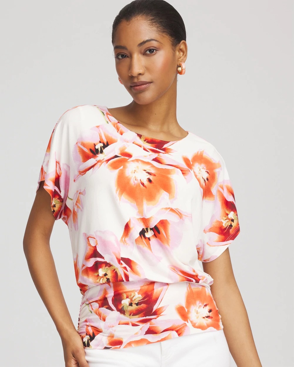 Touch of Cool™ Tropical Ruched Banded Hem Top - Chico's