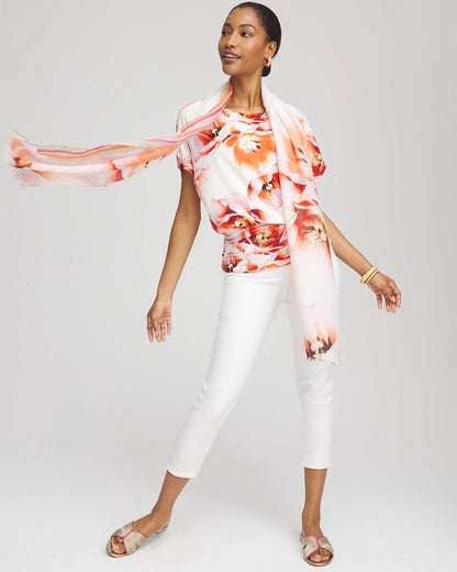 Touch of Cool™ Tropical Ruched Banded Hem Top - Chico's