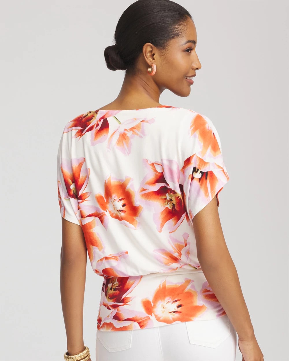 Touch of Cool™ Tropical Ruched Banded Hem Top - Chico's
