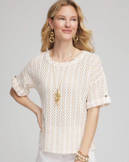 Textured Roll Cuff Tee - Chico's