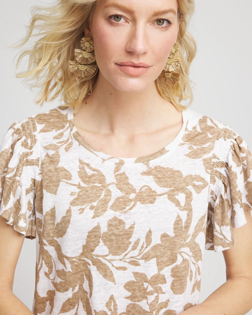 Linen Leaf Print Flutter Sleeve Tee - Chico's