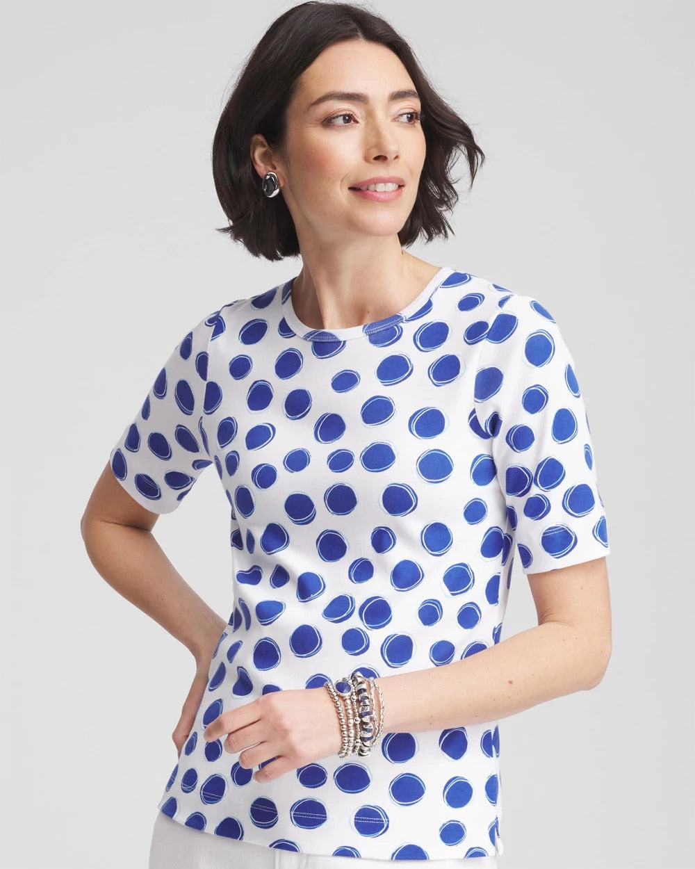 Polka-Dot Pima Cotton Crewneck Tee - Chico's