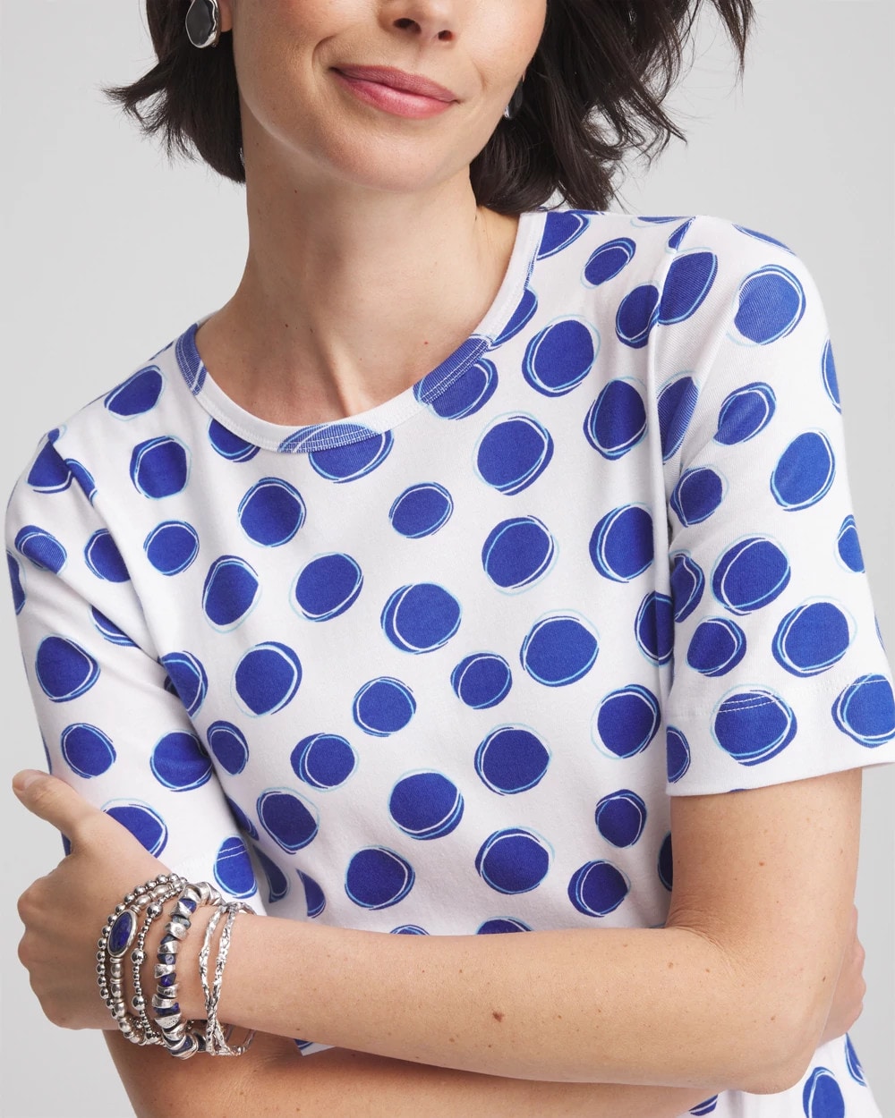Polka-Dot Pima Cotton Crewneck Tee - Chico's