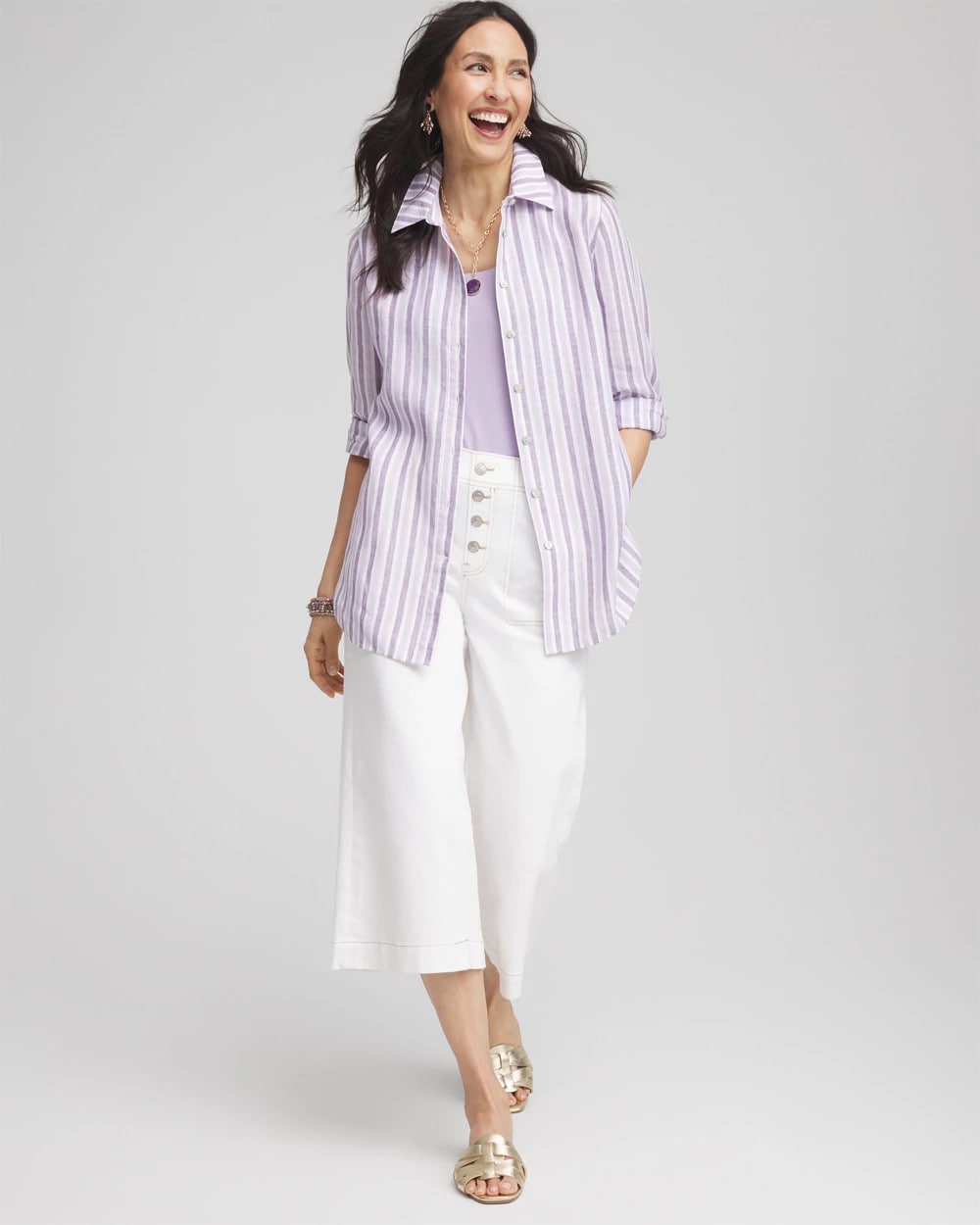 No Iron™ Plum Striped Linen Shirt - Chico's