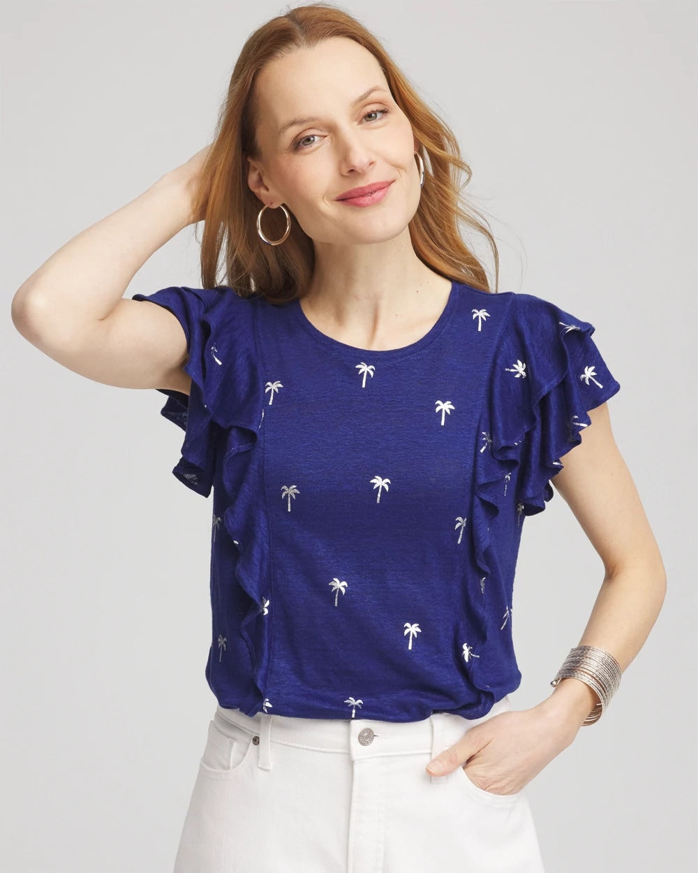 Foiled Flutter-Sleeve Linen Tee - Chico's