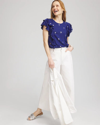 Foiled Flutter-Sleeve Linen Tee - Chico's