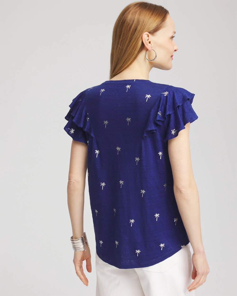 Foiled Flutter-Sleeve Linen Tee - Chico's