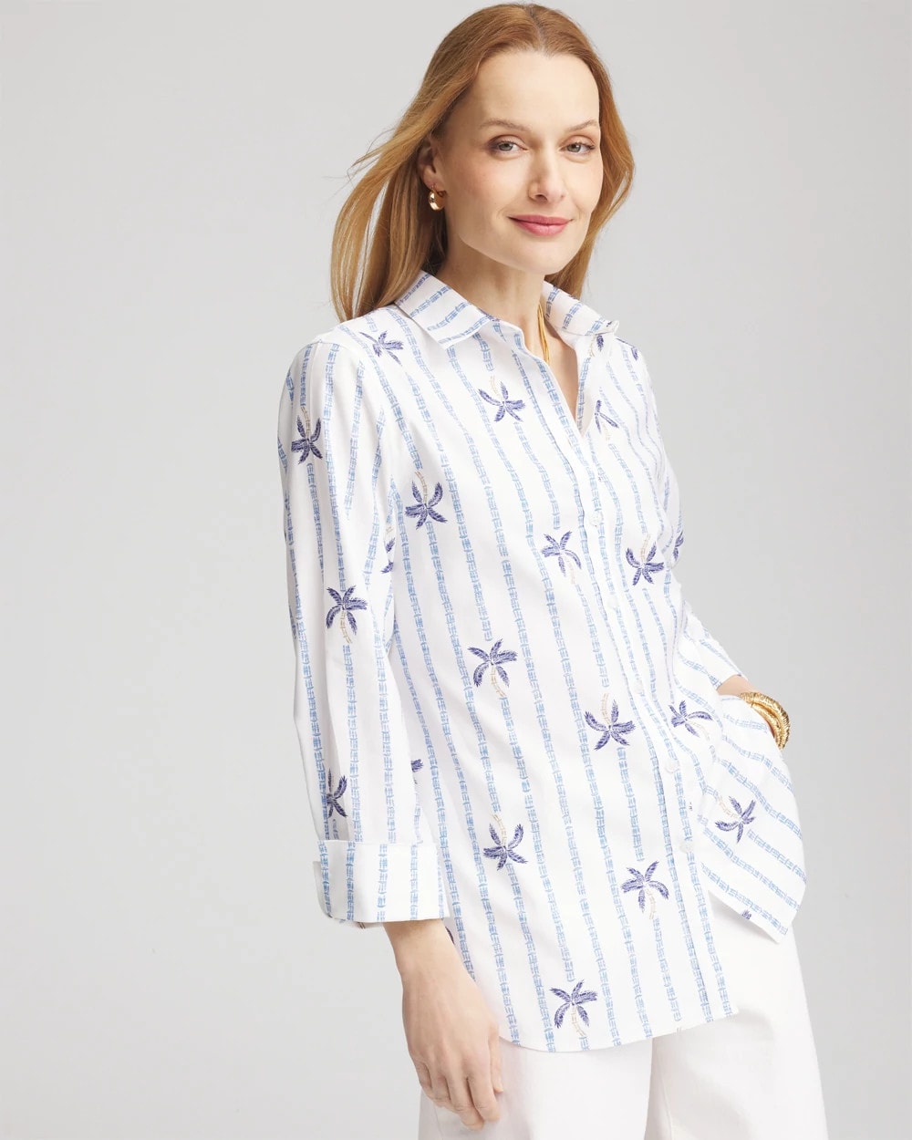 No Iron™ Palm Striped Sateen Shirt - Chico's